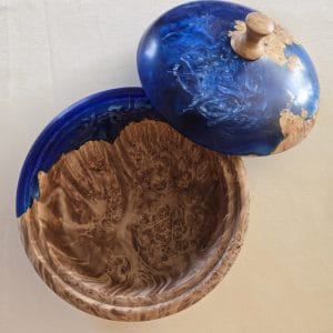 Blue and Burl Lidded Bowl