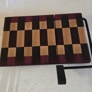 End Grain Cheese Slicer with Maple, Purple Heart and Walnut.
